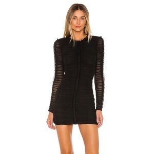 NBD REVOLVE Ruched Long Sleeve Mesh Cocktail Formal Mini Black Dress - x large